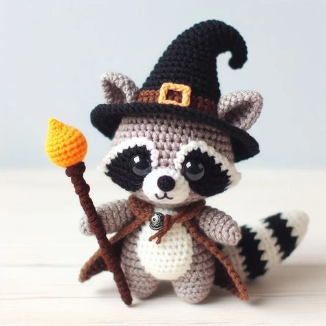 FlowerSafari - Etsy Wizard Raccoon, Racoon Crochet, Crochet Racoon, Raccoon Crochet Pattern, Crochet Wizard, Raccoon Crochet, Crochet Raccoon, Crochet Skull Patterns, Beau Crochet