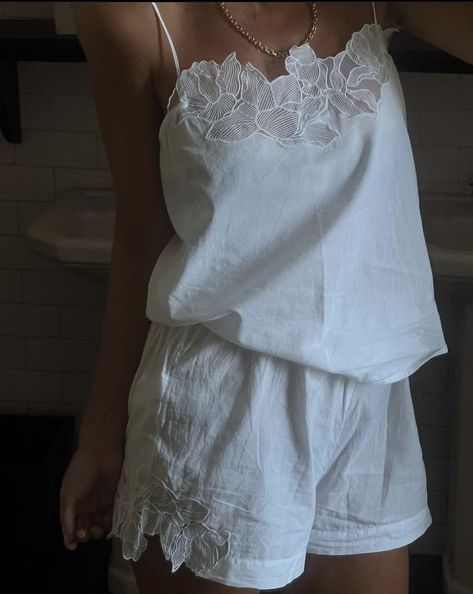 Coquette Pjs Aesthetic, White Nightgown Aesthetic, Intimate Outfit, Feminine Loungewear, Josefine H J, Pijamas Women, Pajama Fashion, Cute Pajama Sets, Tiktok Fashion