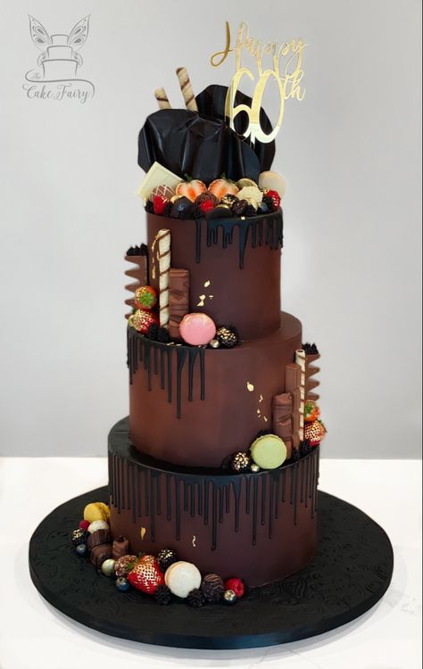 Chocolate Cake 3 Layer, Cake 3 Tier Birthday, 3 Layer Chocolate Cake Birthday, Cake Designs 3 Layers, 3 Tier Cake For Men, Birthday Cake Men Ideas, Chocolate Cake Design Birthday Men, 3 Layer Cake Designs Birthday, 3 Tier Cake Birthday