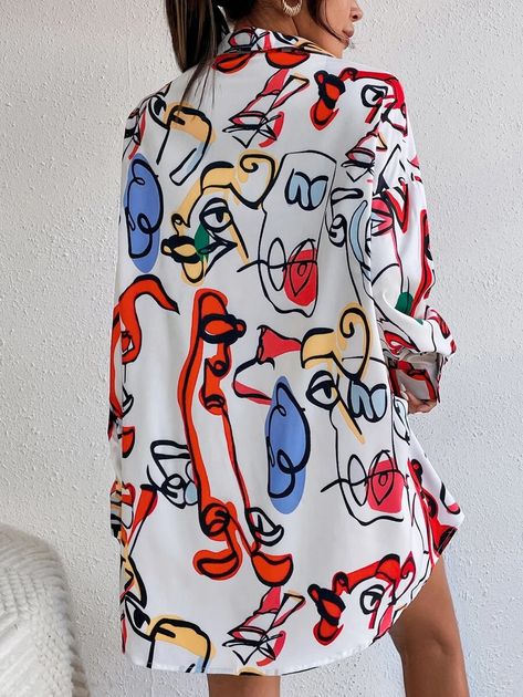 Abstract Outfits, Paint Clothing, Printed Dress Outfit, Safari Outfits, Abstract Shirt, Drop Shoulder Shirt, Abstract Print Dress, Striped Tunic Dress, Button Up Long Sleeve