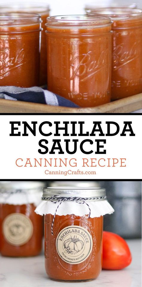 Enchiladas are a family favorite. Make them extra special by canning your own enchilada sauce. Summer tomatoes are perfect for a delicious sauce you can pull from your pantry throughout the year. Get the Enchilada Sauce Canning Recipe on CanningCrafts.com | #CanningCrafts #canning #foodpreservation #preserving #homecanning #canningrecipes #recipe #EnchiladaSauce #Enchiladas Enchilada Sauce Canning Recipe, Enchilada Sauce Canning, Canning Enchilada Sauce, Canning Tomatoes Recipes, Canning Jar Labels, Pressure Canning Recipes, Canning 101, Recipes With Enchilada Sauce, Home Canning Recipes