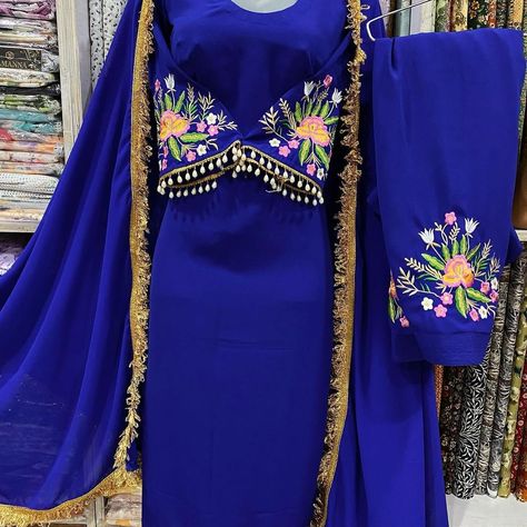 Georgett Suit with embroiderry work Can be customized in any color DM us for orders and more info 💌 Simple Suit Designs, Ladies Suits Indian, Classy Couture, Punjabi Suits Party Wear, Cotton Suit Designs, Simple Suit, Punjabi Suits Designer Boutique, Embroidery Suits Punjabi, Embroidery Suit