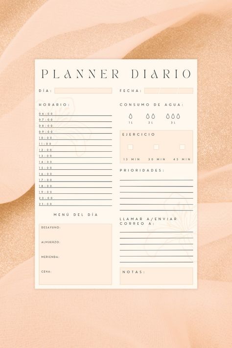 Página para imprimir, sección de agenda, planner diario, minimalista, femenino con flores de fondo Coral Template, Planner Diario, Agenda Planner, Workout Schedule, Personal Planner, Pearl Size, Staying Organized, Planner Template, To Do List