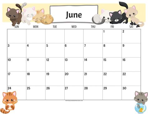 Cute June 2019 Calendar for Kids Free Printable Calender, Cats 2019, Pink Calendar, Calendar Cute, Painted Spoons, Calendar Examples, 달력 디자인, Cat Calendar, Blank Calendar Template