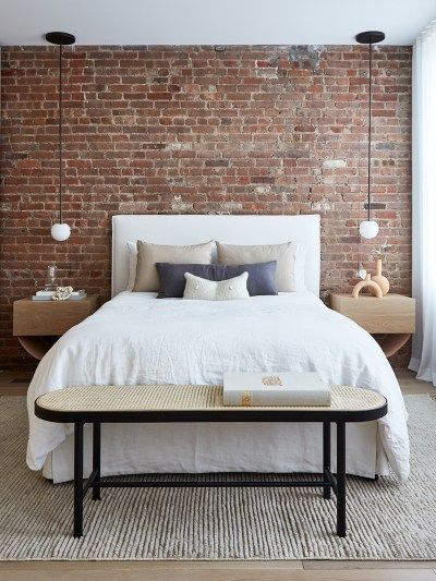 Brick Wall Bedroom, Brick Bedroom, Brick Accent Wall, Soho Loft, Brick Interior, New York Loft, Interior Design Per La Casa, Industrial Bedroom, Accent Wall Bedroom