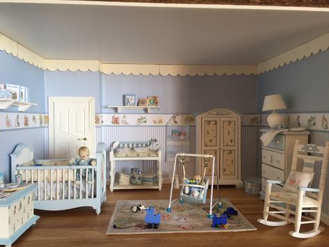 Vintage Baby Rooms, Mini Nursery, Miniature Nursery, Dollhouse Rooms, Dollhouse Design, Doll Nursery, Dollhouse Nursery, Barbie Sets, Room Boxes