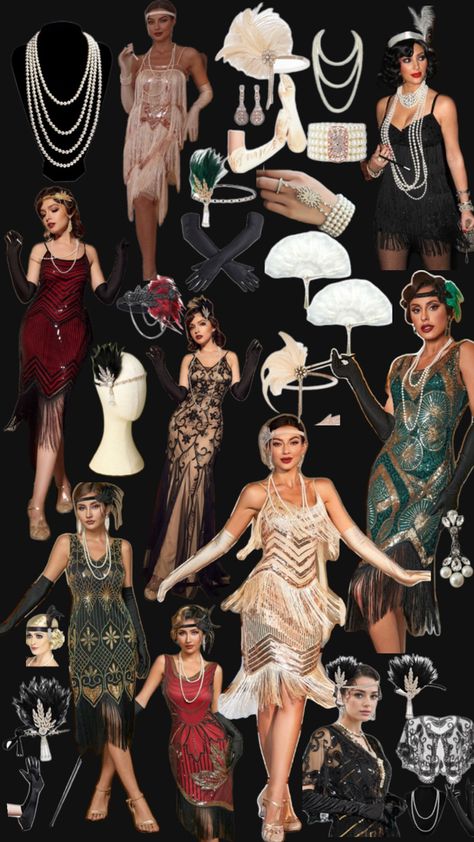 1920s Fashion Party Roaring Twenties, 20s 30s Fashion, The Roaring Twenties Aesthetic, 1920s High Fashion, Cabaret Aesthetic Outfit, Roaring 20s Party Outfit Diy, Gatsby Gala Outfits, Roaring 20s Outfits For Women, 1920s Fashion Dress To Impress