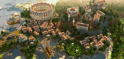 Minecraft Greek City, Roman Temple Minecraft, Roman Architecture Minecraft, Ancient Greece Minecraft, Greek Temple Minecraft, Minecraft Colloseum, Minecraft Roman Builds, Minecraft Colosseum, Greek Minecraft Builds