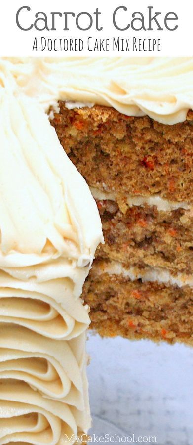 This DELICIOUS Carrot Cake Recipe starts with a simple cake mix! There are so many flavorful add-ins that nobody would guess it wasn't scratch. YUM! MyCakeSchool.com via @mycakeschool Carrot Cake From Mix Recipe, Easy Carrot Cake From Box Recipe, Box Mix Carrot Cake Recipes, Carrot Cake From Box Recipe, Doctored Up Boxed Carrot Cake, Carrot Cake Recipe From Box Cake, Carrot Cake From A Box Recipes, How To Doctor Up A Box Carrot Cake, Carrot Cake Using Cake Mix Boxes