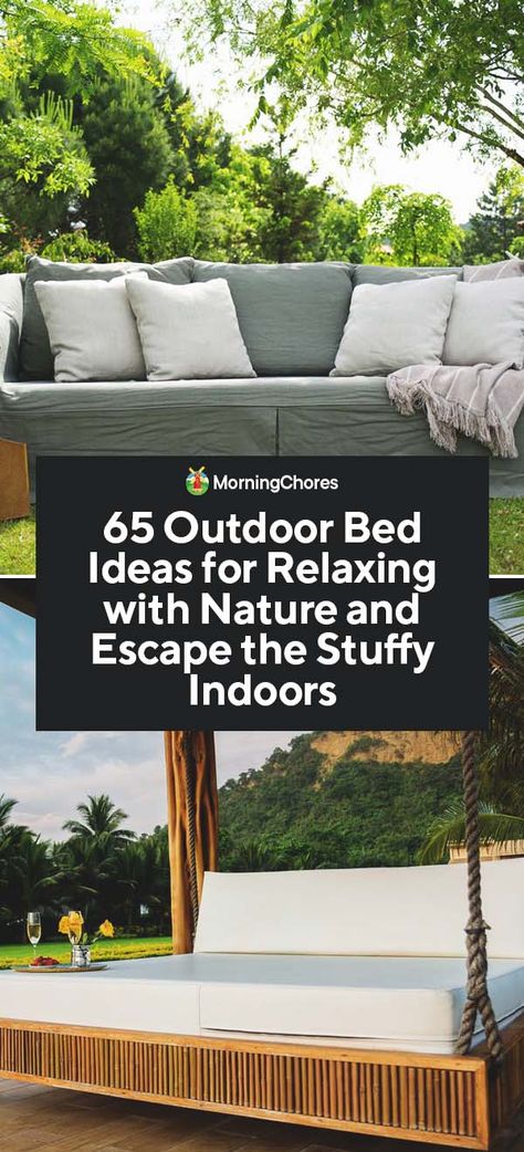 65 Outdoor Bed Ideas for Relaxing with Nature and Escape the Stuffy Indoors Backyard Bed Lounge, Pool Daybed Ideas, Diy Outdoor Day Bed, Diy Outdoor Bed Lounge, Outdoor Day Bed Ideas, Outdoor Bed Ideas, Outside Bed, Daybed Outdoor, Pool Bed