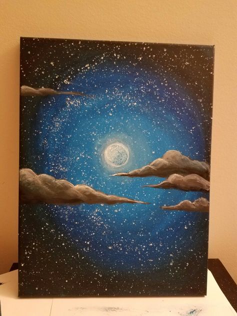 Night sky painted, very quick and easy 😍😍😍 Night Aesthetic Painting Easy, Galaxy Night Sky Painting, Nataraja Drawing Easy, Simple Night Sky Painting, Easy Star Painting, Night Sky Painting Acrylic Easy, Midnight Sky Painting, Simple Sky Painting, Draw Night Sky