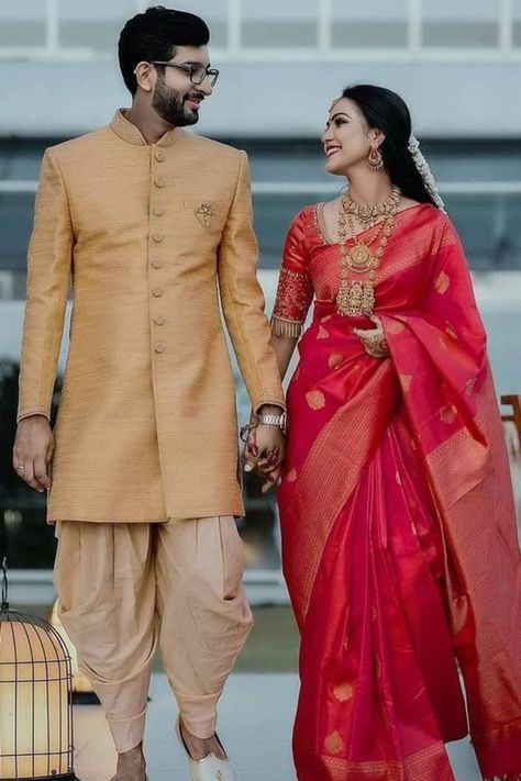 Wedding Matching Outfits, Indian Wedding Poses, Bridal Sarees South Indian, Pre Wedding Photoshoot Outfit, Engagement Photography Poses, Couple Wedding Dress, Indian Bride Outfits, Indian Wedding Couple, Wedding Photoshoot Poses