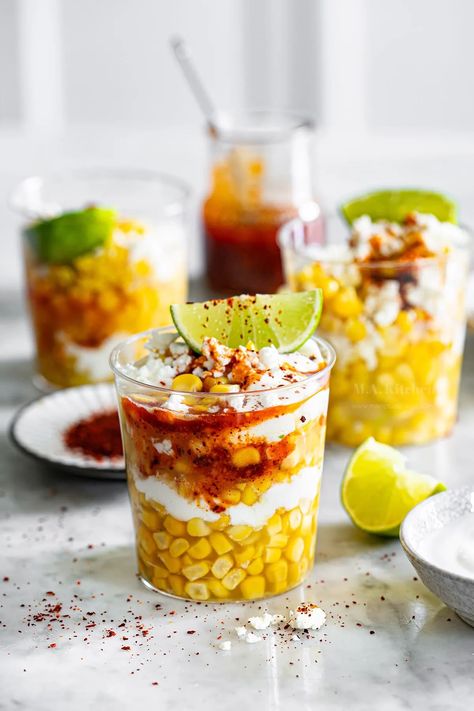 Elote En Vaso (Mexican corn in a cup) Elote Recipe In A Cup, Corn In A Cup Recipe, Elote In A Cup, Mexican Finger Foods, Elote Preparado, Corn In A Cup, How To Make Corn, Mexican Side Dishes, Chili Lime Seasoning