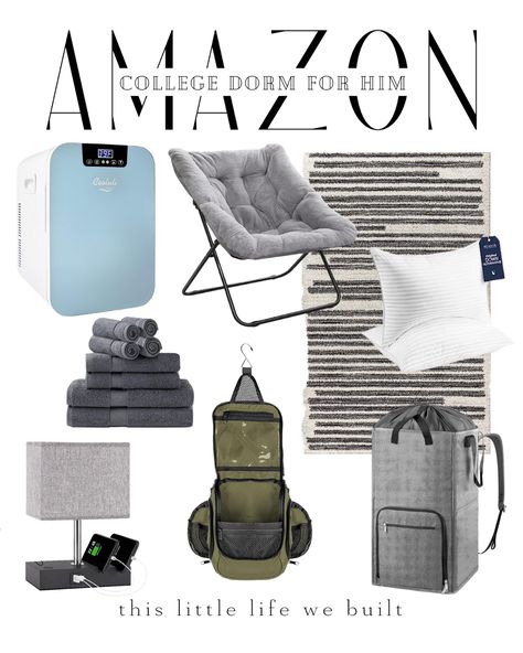 Collhe dorm for him - college essentials - college dorm finds - college boy dorm inspo Guys College Apartment, Boys Dorm Room Ideas, Guy Bedroom Ideas, Boy College Dorms, Guy Dorm, College Boy, Boys Dorm Room, College Checklist, Dorm Design