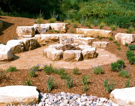 Wyoming Landscaping, Backyard Shed Landscaping, Boulder Fire Pit, Boulder Landscaping, Landscape Boulders, Backyard Fire Pits, Shed Landscaping, Backyard Fire Pit, Pergola Pictures