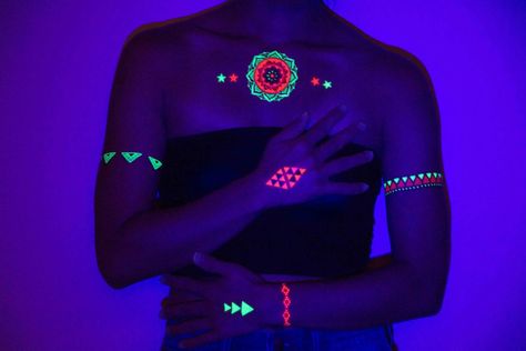 Bodypainting, Glow Party, Black Light Tattoo, Glow Tattoo, Henna Kit, Uv Tattoo, Metallic Tattoo Temporary, Glow Paint, Neon Makeup