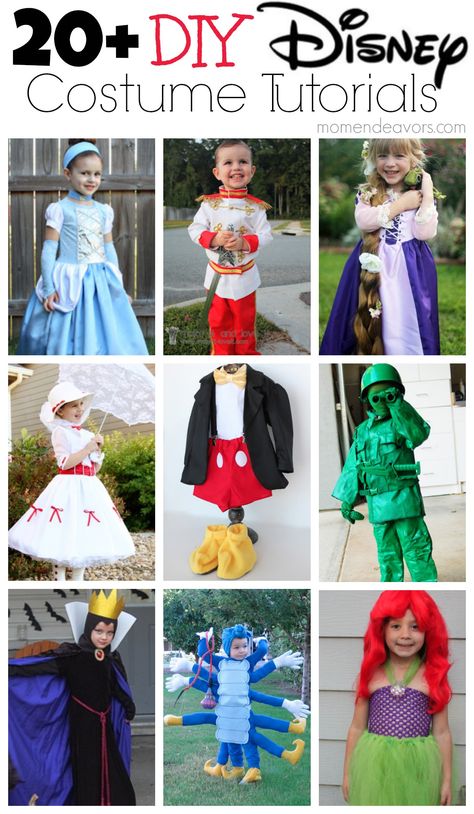 20+ DIY Disney Costume Tutorials via momendeavors.com #Disney #Halloween Disney Character Spirit Day, Disney Character Dress Up For School, Diy Pixar Costumes, Easy Movie Character Costumes For School, Easy Disney Character Costumes, Disney Day At School Outfits, Disney Spirit Day, Disney Dress Up Day School, Disney Diy Costumes