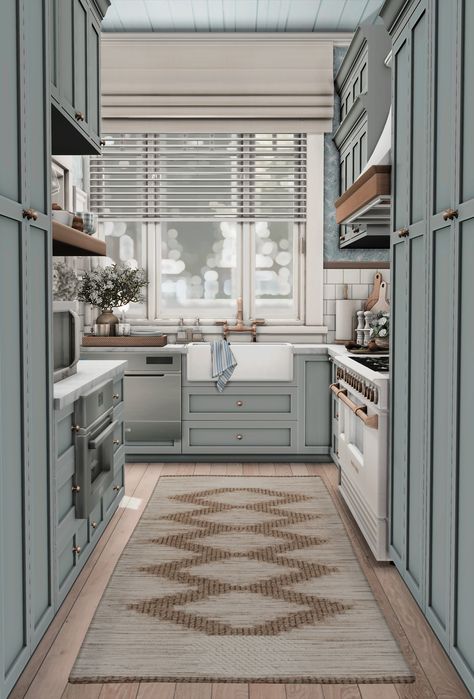 F a r f a l l a ☁️ — Brindleton Bay Kitchen ⚓ Sims 4 Houses Interior Living Rooms, Sims 4 Coastal House Interior, Aesthetic House Sims 4, Sims4 Interior Design, Sims 4 Farmhouse Kitchen, Sims 4 Kitchen Wallpaper, Sims4 Farmhouse, Sims 4 House Furnished, Bloxburg Kitchen Ideas Aesthetic