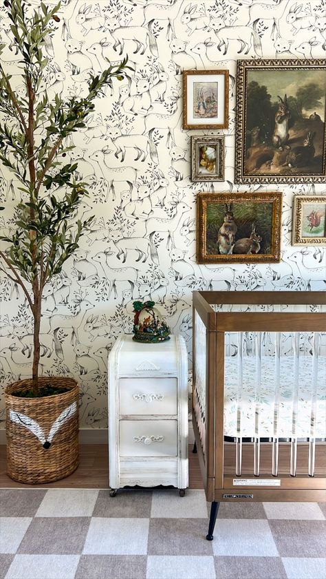 Woodland Wallpaper curated on LTK Nursery Woodland Wallpaper, Vintage Woodland Wallpaper, Vintage Green Nursery, Vintage Nursery Theme, Vintage Fairytale Nursery, Vintage Nursery Wallpaper, English Cottage Nursery, Newborn Wallpaper, Nursery With Wallpaper