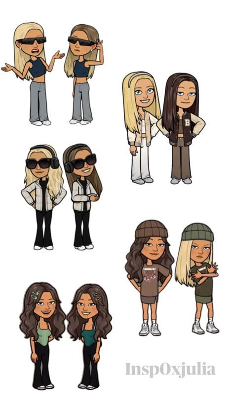 Bitmoji Outfits For Two Besties, Besties Bitmoji Outfits, Snapchat Bitmoji Outfits Besties, 2 People Bitmoji Ideas, Cute Outfits For Bitmoji, Soccer Bitmoji Outfit, Bff Bitmoji Outfits Snapchat, Ideas For Bitmoji Outfit, Fall Bitmoji Ideas