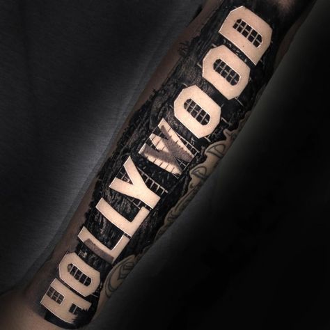 Hollywood Sign Black Anchor Tattoo, Hollywood Tattoo, Surrealism Tattoos, Money Bag Tattoo, Sleeve Inspiration, Nikko Hurtado, Unique Half Sleeve Tattoos, Dodgers Nation, 23 Birthday