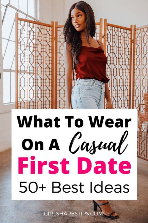 Style tips on what to wear on a casual first date for any occasion and 50+ best outfit ideas to copy directly | first date outfit | first date outfit winter | first date outfit casual | first date outfit black girl | first date outfit fall | first date outfit spring | first date outfit summer | first date outfit casual teenager | first date outfit casual fall | first date outfit casual spring | first date outfit summer | cute first date outfit | first date outfit guys love | date night outfit Date Evening Outfit Casual, Movies Date Night Outfit, First Date Outfit Spring Night, Casual Chic Date Night Outfit, Trouser Night Out Outfit, Tinder Date Outfit, Casual First Date Outfit Summer Night, First Date Outfit Dinner Night Casual, Speed Dating Outfit What To Wear