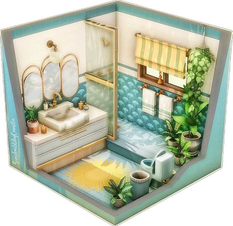 Sims 4 Art Deco House, Sims 4 Art Deco Cc, Sims 4 Houses Interior, The Sims 4 Bathroom, Sims 4 Interior Design, Sims 4 Build Ideas, Sims Bathroom, Sims 4 Bathroom, Sims Interior