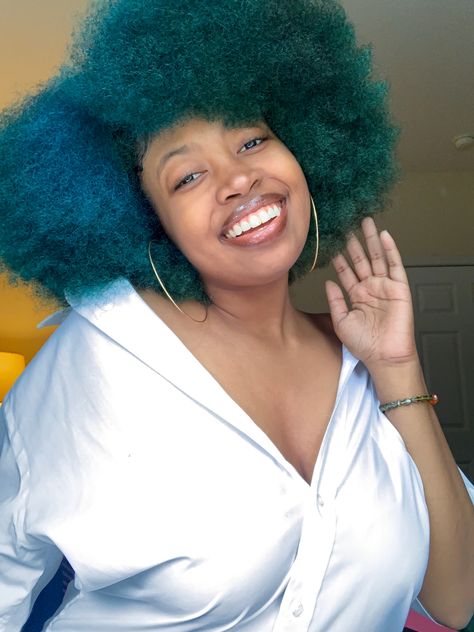 #turquoisenaturalhair
#dyednaturalhair
#bluenaturalhair
#blackgirlmagic
#dyedbluenaturalhair
#naturalhairproducts Turquoise Hair Black Women, Green Afro, Blue Natural Hair, Short Hair Blue, Hair Color For Dark Skin, Hair Black Women, Turquoise Hair, Dye Ideas, Dyed Natural Hair