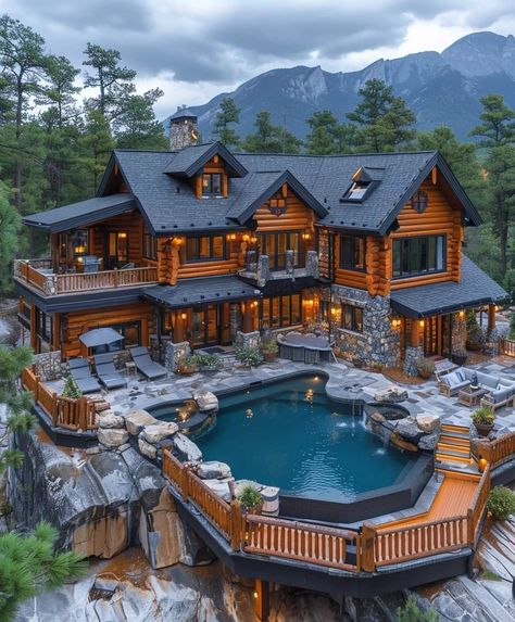 Cabin Houses, Cabin Mansion, Big Cabin, Cool Mansions, Mountain Dream Homes, Cabin Exterior, Dream Life House, Rustic Home Design, Luxury Homes Dream Houses