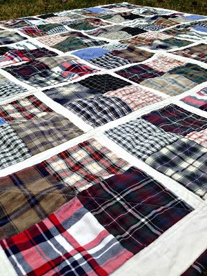 Old Shirt Quilt Ideas, Memory Quilt From Shirts, Quilts Made From Clothes, Memory Quilt Ideas Layout, Quilts Using Plaid Fabric, Dress Shirt Quilt Patterns, Memory Quilt Patterns Free, Memory Blankets From Shirts, Memorial Quilts From Clothes