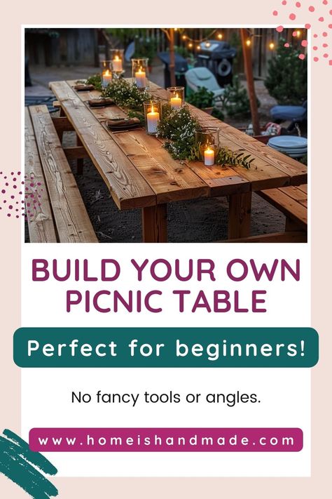 Looking for a modern picnic table that's sturdy, stylish, and budget-friendly? Look no further! Follow our step-by-step guide for creating a contemporary picnic table with straight cuts, perfect for your outdoor gatherings. Modern Picnic Table, Kids Picnic Table Plans, Farmhouse Picnic Table, Picnic Table Woodworking Plans, Picnic Table Makeover, Build A Picnic Table, Build Outdoor Furniture, Diy Picnic, Diy Picnic Table