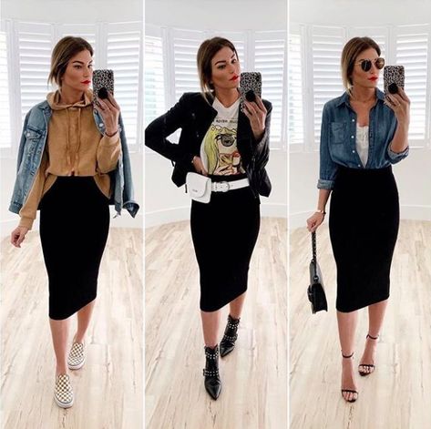 Black Pencil Skirt Outfit, Pencil Skirt Outfits Casual, Skirt Outfit Casual, Black Skirt Outfits, Skirt Diy, Pencil Skirt Casual, Pencil Skirt Outfits, Outfit Trends, Influencers Fashion