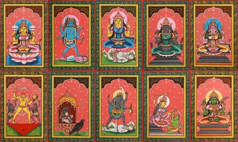 The Ten Mahavidyas - Set of Ten Paintings Bihari Wedding, Odisha Pattachitra, Ten Mahavidyas, Dus Mahavidya, Das Mahavidya, Devi Murti, Tripura Sundari, Goddess Tara, Evil Eye Rings