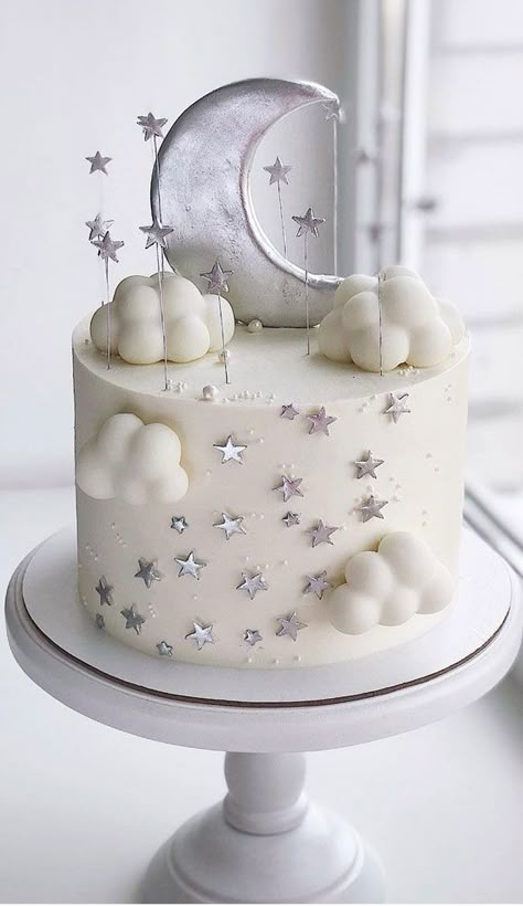 4. White and Silver Star Baby Shower Cake Whether you’re looking for birthday cake, graduation cake, bridal shower, baby shower or any celebration cake.  We’ve... Pretty Cake Decorating, Moon Baby Shower Cake, Moon Stars Baby Shower, Cloud Cake, Pretty Cake, Moon Baby Shower, Amazing Wedding Cakes, Baby Birthday Cakes, Cake Decorating Designs