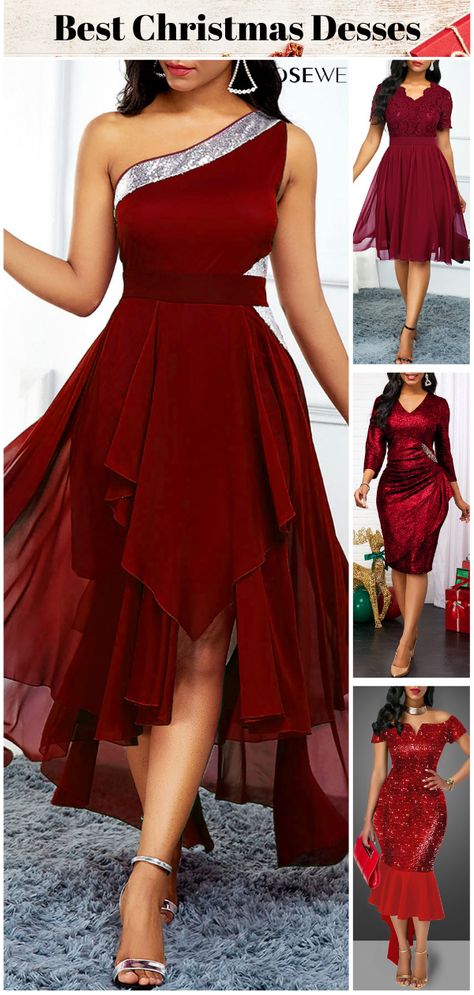 Time to prepare for Christmas with these beautiful dresses, red plaid dress, sequin party dress. Red Dress For Christmas Party, Christmas Dress Women Classy Party, Red Formal Dress Outfit, Elegant A-line Holiday Dress, Christmas Outfit Ideas For Women Dresses, Elegant Christmas Dresses With Ruffles, Red Gown For Holiday Dress-up, Red Holiday Gown For Dress-up, Christmas Dress Ideas For Women