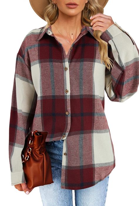 PRICES MAY VARY. Material: The flannel plaid shirts is made of skin-friendly material, soft, breathable and comfortable to wear. Cozy and Stylish. Feature: flannel shaket, plaid shirts, rolled up long sleeve, v neck, lapel collar, bust pocket, front button, loose fit, oversized button down shirts for women. Match: This plain shirt jacket can be match be matched with various styles of clothes, such as shorts, skirts, jeans, skinny leggings, boots, high heels. Or it can be wear as a shacket outerw Plus Size Flannel, Leggings Boots, Shirt Flannel, Oversized Button Down Shirt, Skirts Jeans, Plaid Shirts, Plain Shirt, Flannel Women, Shorts Skirts