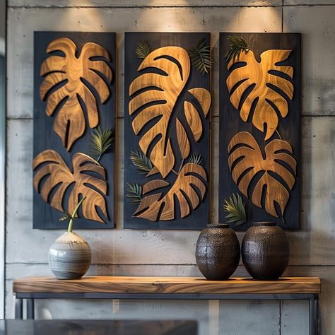 Wooden Wall Decor Ideas, Tropical Murals, Basement Lounge, Textile Designing, Wood Art Design, Laser Cut Wood Crafts, Diy Abstract Canvas Art, Decorating Ideas For The Home, Summer Decorating Ideas