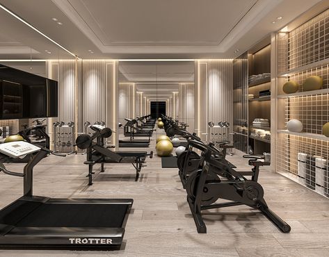 Luxurious Gym hall design on Behance Home Gym Luxury Design, Attic Gym Ideas, Luxury Gym Aesthetic, Gym Interior Design Ideas Modern Luxury, Luxury Gym Interior, Modern Home Gym Design, Luxurious Gym, Home Gym Design Luxury, Gym Luxury