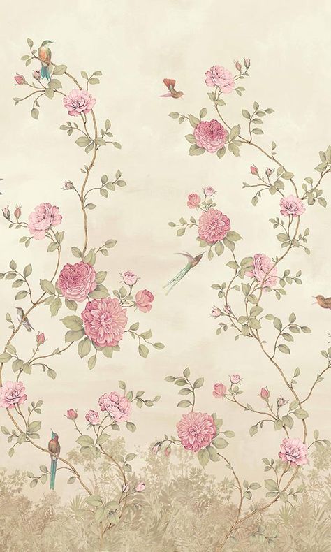 vintage floral chinoiserie wallpaper Urban Bathroom Decor, Powder Room Wallpaper, Vintage Floral Wallpapers, Chinoiserie Wallpaper, Wall Art Wallpaper, Inspirational Wallpapers, Room Wallpaper, Wallpaper Panels, Wallpaper Mural