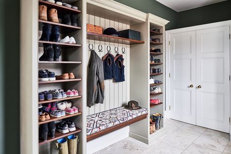 Boot room storage ideas: clever ways to organize your space | Country Mudroom Shelving, Boot Room Storage, Victorian Home Ideas, Small House Storage, Small Mudroom Ideas, Small Utility Room, Room Storage Ideas, Mudroom Remodel, Wooden Cubby