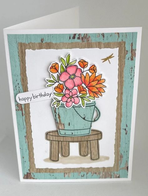 Country Flowers | Karen's Kards Flower Cart Cards, Su Country Flowers Cards, Su Country Flowers, Stampin Up Country Flowers, Country Flowers Stampin Up Cards, Earthen Textures, Birthday Female, Cricut Birthday Cards, Country Bouquet