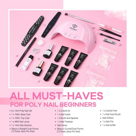 Poly Nail Gel, Stylish Nails Designs, Gel Nail Kit, Polygel Nails, Nail Lamp, Nail Forms, Gem Nails, Nail Buffer, Acrylic Powder