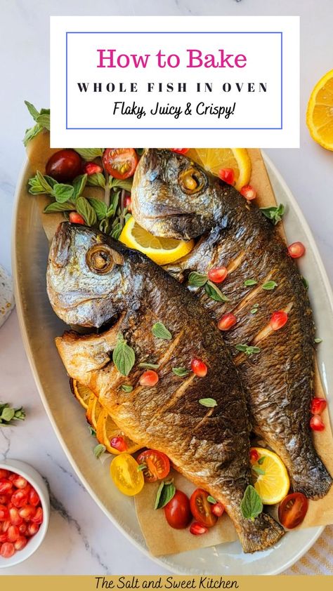 Whole fish recipe Whole Fish In Oven Recipes, Fish Recipes Whole, How To Cook Whole Fish In The Oven, Cook Whole Fish, Whole Perch Fish Recipes, Whole Fish Baked In Oven, Cooking Whole Fish In Oven, Tilapia Whole Fish Recipes, Whole Roasted Fish