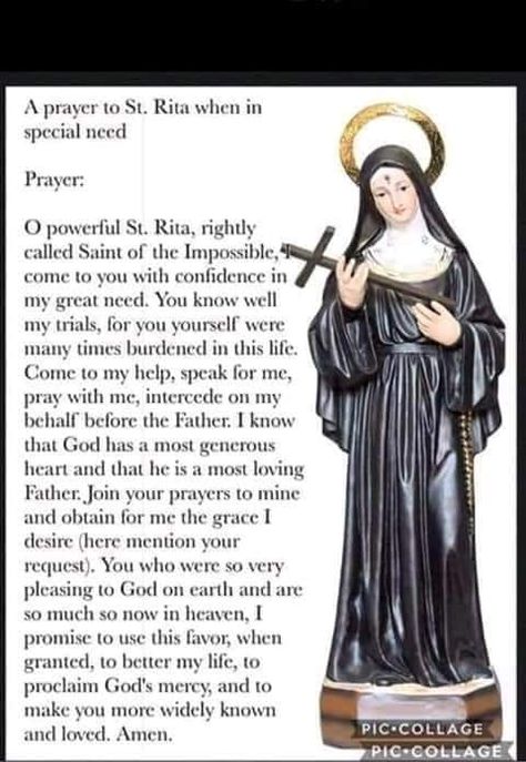 St. Rita (Saint of the impossible) devotional group | St Rita has done it for me, let's keep the faith and always pray and our good Lord will hear and answer our prayers. Prayer To St Rita, Novena Prayers Catholic, Catholic Saints Prayers, Saint Rita, St Rita Of Cascia, St. Rita, Catholic Beliefs, Novena Prayers, Everyday Prayers