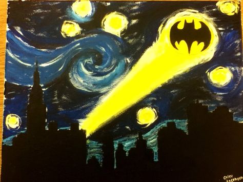 Batman Van Gogh Batman Playlist Cover, Cool Batman Painting, Batman Diy Gifts, Batman Gift Ideas, Batman Things, Batman Diy, Batman Painting, Cute Batman, Batman Love