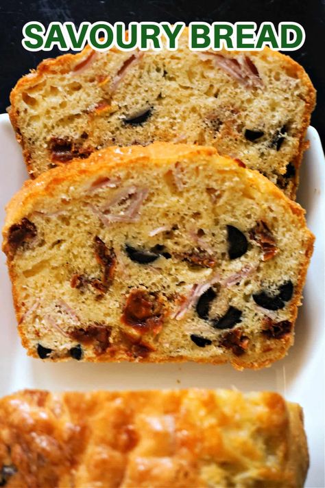 Savoury Bread with no yeast added, a delicious appetizer for every party or celebration. This savoury loaf cake is made with ham, cheese, olives and sundried tomatoes which makes it the perfect bite for a picnic or BBQ too, and it can be enjoyed pretty much any time of the day. Savoury Loaf Cake, Spinach Brownies Recipes, Bread With No Yeast, Savoury Loaf, Spinach Brownies, Savoury Bread, Dessert Loaf, Yogurt Bread, Savory Bread Recipe