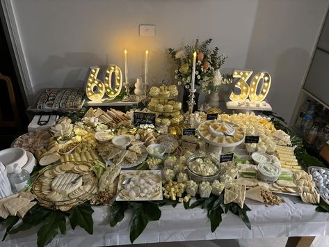 Charcuterie Masterclass! | We like a challenge- a white themed grazing table for a white themed joint 30 & 60th birthday party | Facebook Themed Grazing Table, White Charcuterie Board, Grazing Table, Birthday Brunch, Grazing Tables, 60th Birthday Party, Food Presentation, 60th Birthday, Charcuterie Board