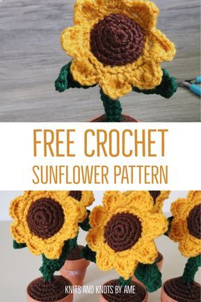 Free Crochet Pattern. sunflower in a pot. With links to materials and step-by-step pictures! #sunflower #amigurumi #crochet Crochet A Sunflower, Crocheted Sunflower, Fall Crochet Patterns, Crochet Flowers Free Pattern, Crochet Plant, Crochet Sunflower, Crochet Fall, Crochet Flower Tutorial, Sunflower Pattern