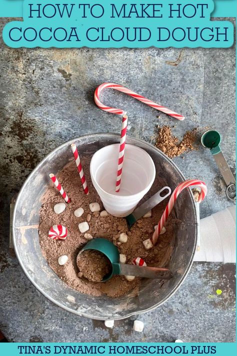 How to Make Hot Cocoa Cloud Dough | 8 Hot Cocoa Crafts for Preschoolers. With a chill in the air, it is the perfect time to make hot cocoa crafts for preschoolers to warm them up in a different way. Also, you'll love the ideas on my page How to Homeschool Preschool. Also, if you love to celebrate all the little holidays like I do, December 13th is National Cocoa Day. And these ideas as well as my hot cocoa cloud dough are a great way to celebrate it. Hot Chocolate Crafts For Toddlers, Hot Chocolate Art Preschool, Preschool Hot Chocolate Craft, Hot Cocoa Art, Hot Cocoa Mug Craft Preschool, Hot Coco Sensory, Gratitude Crafts, Sneezy The Snowman, Chocolate Crafts