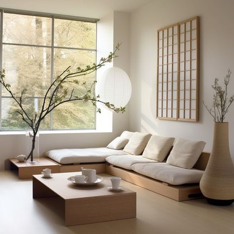 Japanese Home Furniture, Japandi Zen Interior, Japanese Minimalist Furniture, Japanese Interior Apartment, Japanese Nordic Interior, Zen Living Room Ideas Japanese, Japandi Home Interior, Japan Living Room Design, Japan Style Living Room